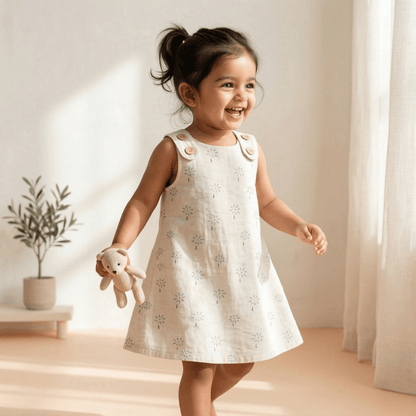 Soft Cotton Sleeveless Frock with Cute Shoulder Buttons