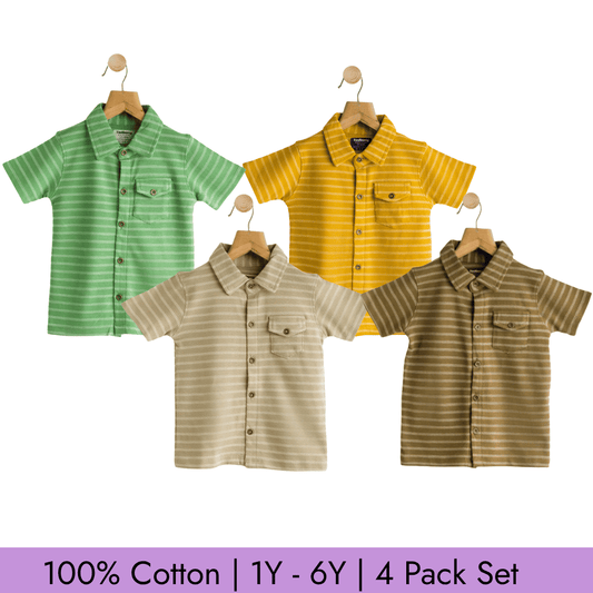 Todlerry Boys Cotton Strips Shirt | Pack of 4 |Soft & Breathable | 100% Cotton