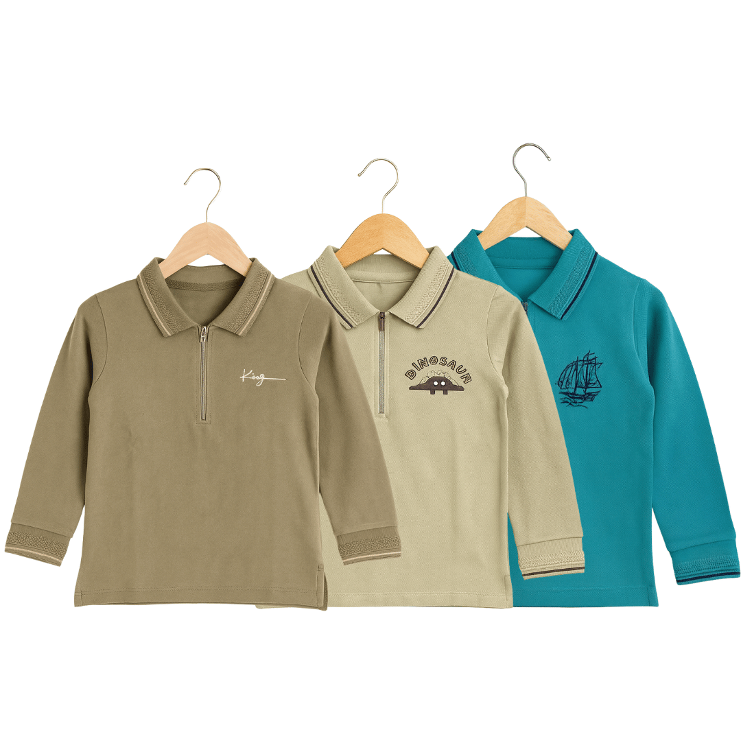 Boys Set of 3 Cotton Polo T-Shirt Soft & Breathable 100% Cotton