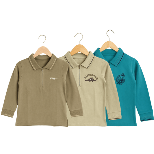 Boys Set of 3 Cotton Polo T-Shirt Soft & Breathable 100% Cotton
