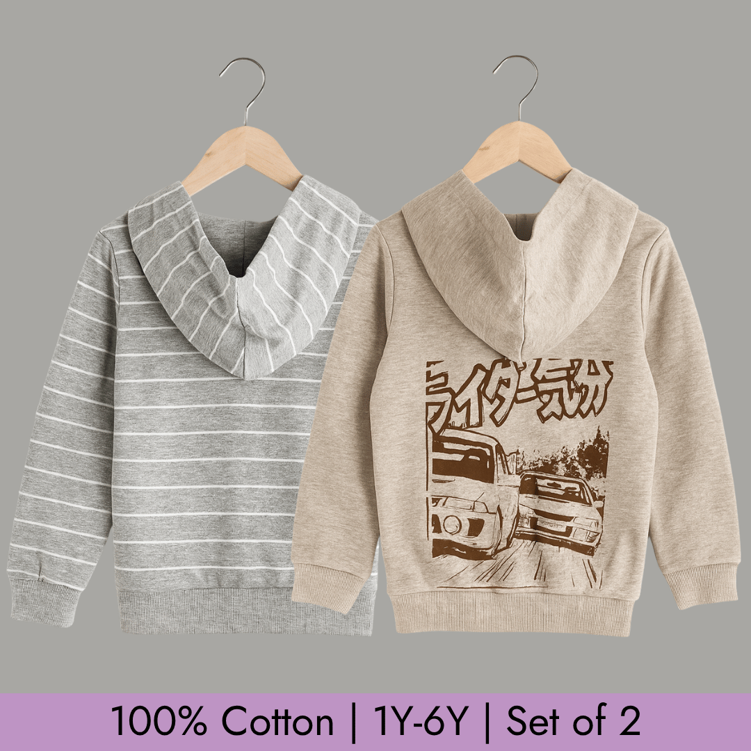 Full Sleeve Hoodie Set of 2 for Kids 100% Cotton