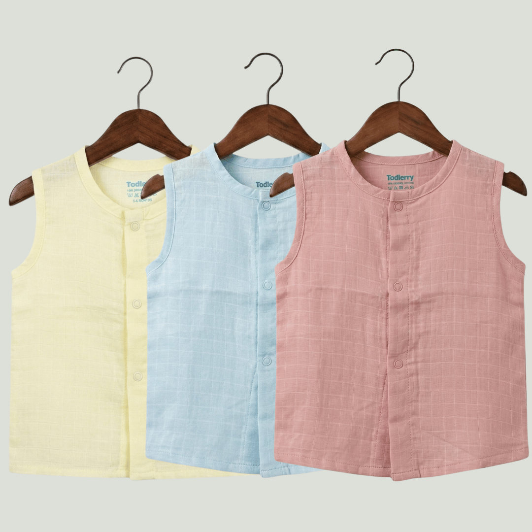 Premium Muslin Sleeveless Jabla for Babies (Pack of 3) – 100% Organic Cotton Infant Vest
