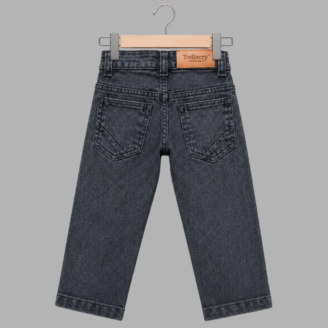 Kids Premium Stretch Straight-Fit Plain Black Denim Jeans