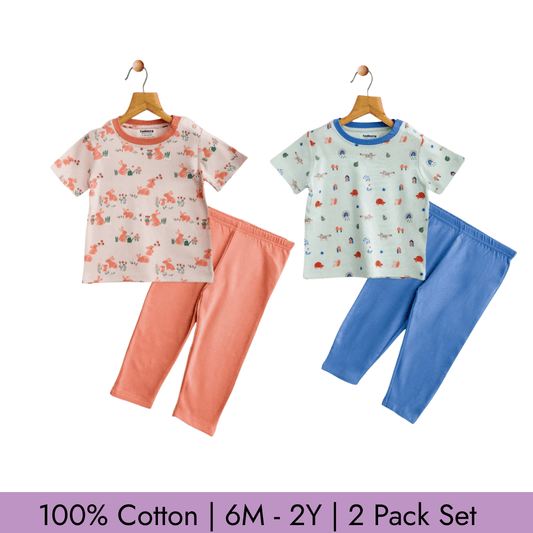 Todlerry Unisex Pajama set | Set of 2 | Soft & Breathable | 100% Cotton