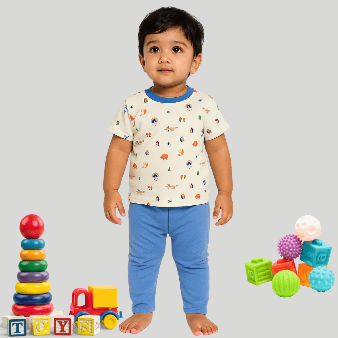 Unisex Pajama set Blue & Light green Soft & Breathable 100% Cotton