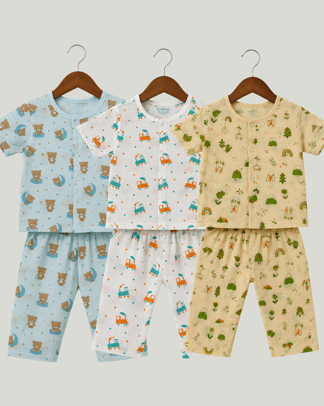 Cotton Kids Nightsuits - Pack of 2 Short Sleeve Sets for Boys & Girls