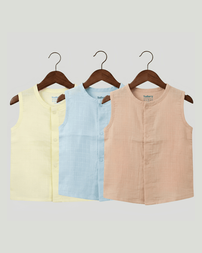 Premium Muslin Sleeveless Jabla for Babies (Pack of 3) – 100% Organic Cotton Infant Vest