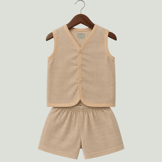 Soft Cotton Baby Apricot Colour Jhabla & Shorts Set