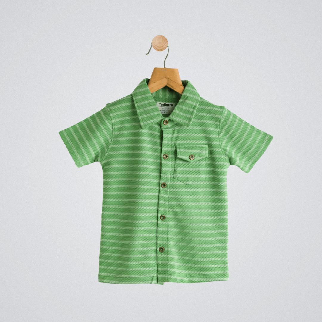 Boys Shirt Green Strips Soft & Breathable 100% Cotton