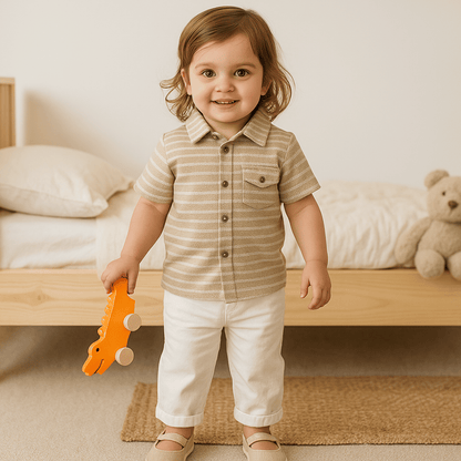 Boys Shirt Grey Strips Soft & Breathable 100% Cotton