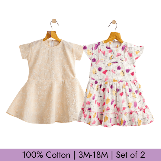 Todlerry Girls Frock | Pack of 2 |Soft & Breathable | 100% Cotton