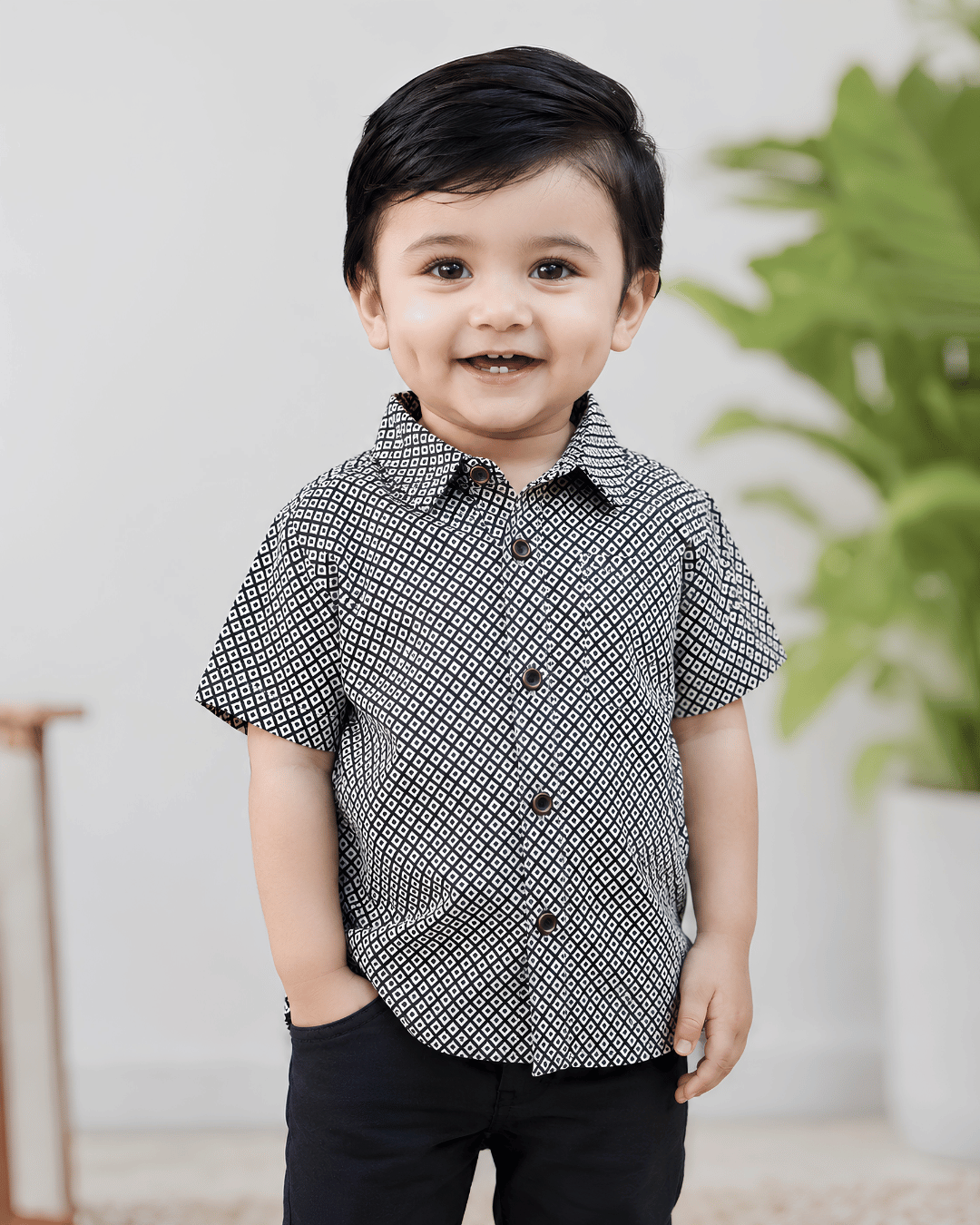 Boys Printed Pure Cotton Half Sleeve Shirt, Smart Geometric Print Casual Shirt for Toddlers & Kids