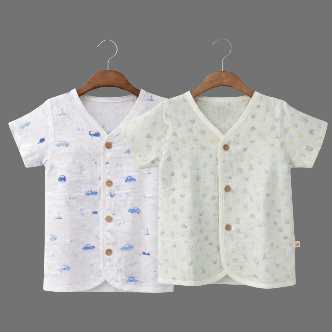 Unisex Comfy Cotton Set of 2 Jhabla With Soft Short Sleeve Button-Up