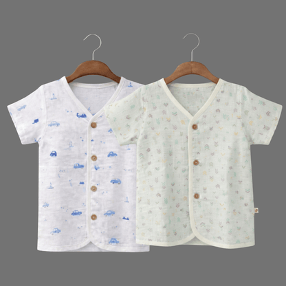 Unisex Comfy Cotton Set of 2 Jhabla With Soft Short Sleeve Button-Up