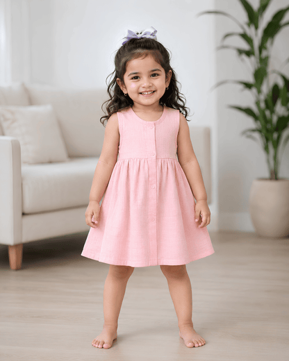 Premium Pink Muslin Sleeveless Frock – 100% Organic Cotton Baby Dress