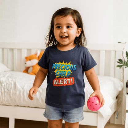 Boys Cotton T-Shirt Dark Blue Precious Alert Print Soft & Breathable 100% Cotton