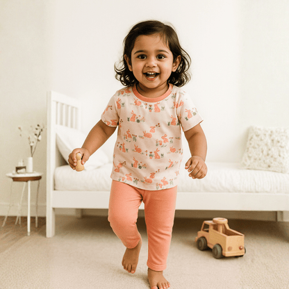 Unisex Pajama set Peach Bunny Print Soft & Breathable 100% Cotton