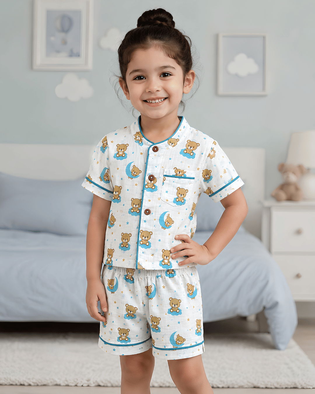 Todlerry 100% Cotton Kids Night Suit Set | Shirt & Shorts (4 Prints)