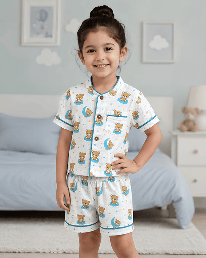 Todlerry 100% Cotton Kids Night Suit Set | Shirt & Shorts (4 Prints)