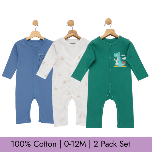 Blue Rompers for Kids | Set of 3 | 100% Cotton