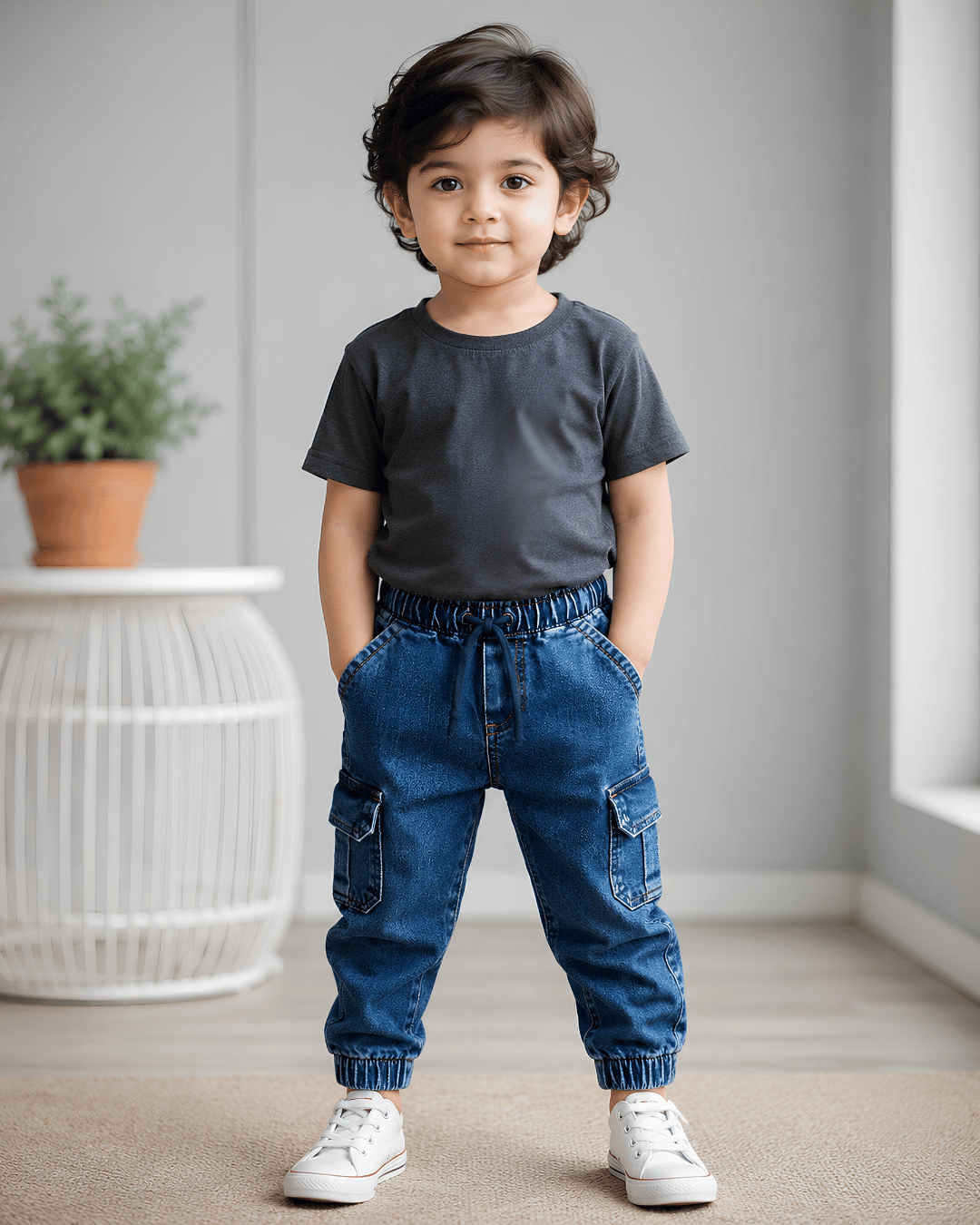 Classic Comfort Fit Kids Blue Denim Joggers