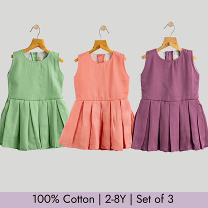 Todlerry Girls Frock | Pack of 3 |Soft & Breathable | 100% Cotton