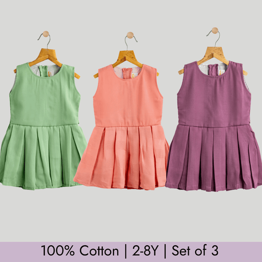 Todlerry Girls Frock | Pack of 3 |Soft & Breathable | 100% Cotton