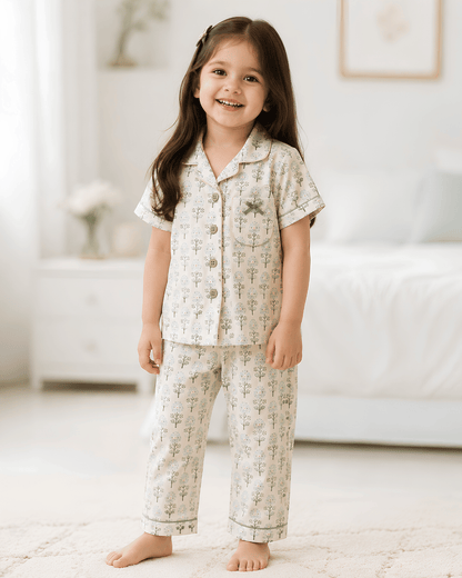 Todlerry Kids Cotton Floral Nightsuit Set – Short Sleeve Shirt and Pyjama Sleepwear