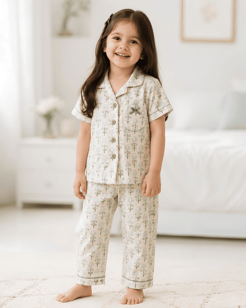 Todlerry Kids Cotton Floral Nightsuit Set – Short Sleeve Shirt and Pyjama Sleepwear