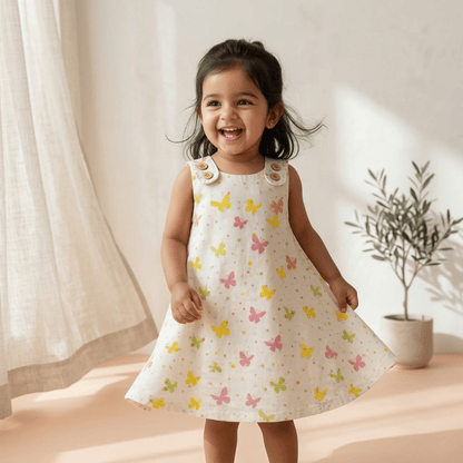 Soft Cotton Sleeveless Frock with Cute Shoulder Buttons