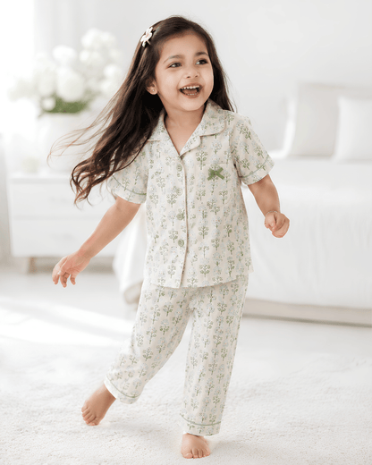 Todlerry Kids Cotton Floral Nightsuit Set – Short Sleeve Shirt and Pyjama Sleepwear