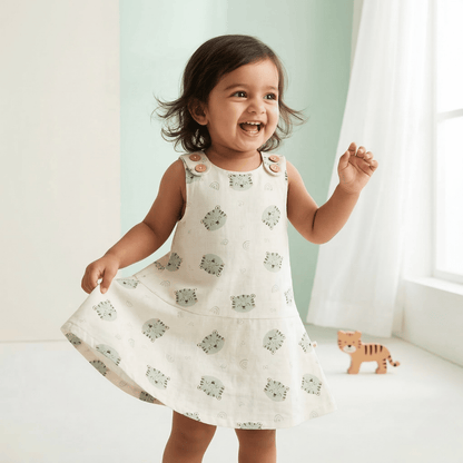 Soft Cotton Sleeveless Frock with Cute Shoulder Buttons