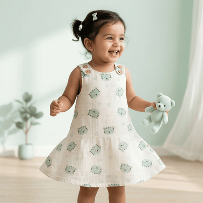 Soft Cotton Sleeveless Frock with Cute Shoulder Buttons
