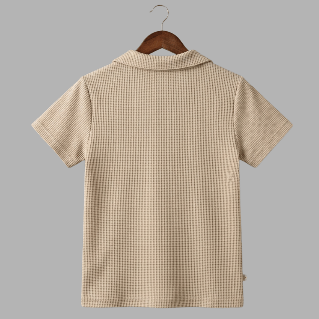 Soft Beige Nightwear Set - Half Sleeve Shirt & Full Pant