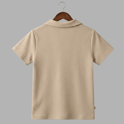 Soft Beige Nightwear Set - Half Sleeve Shirt & Full Pant