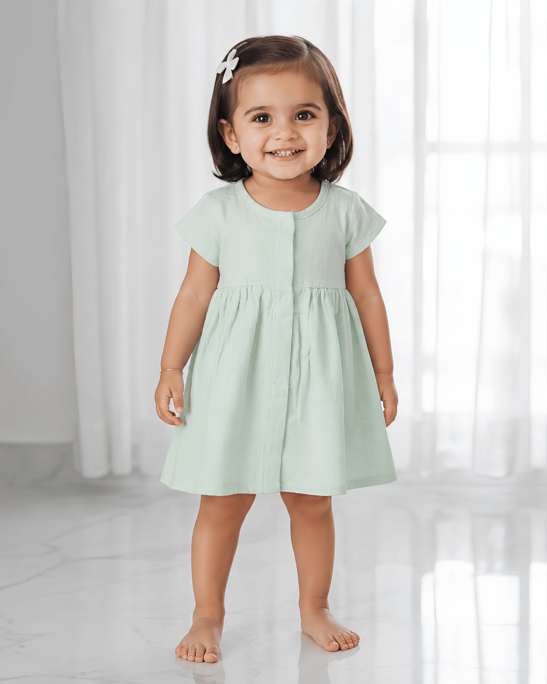 Premium Muslin Half Sleeve Frock – 100% Organic Cotton Baby Dress