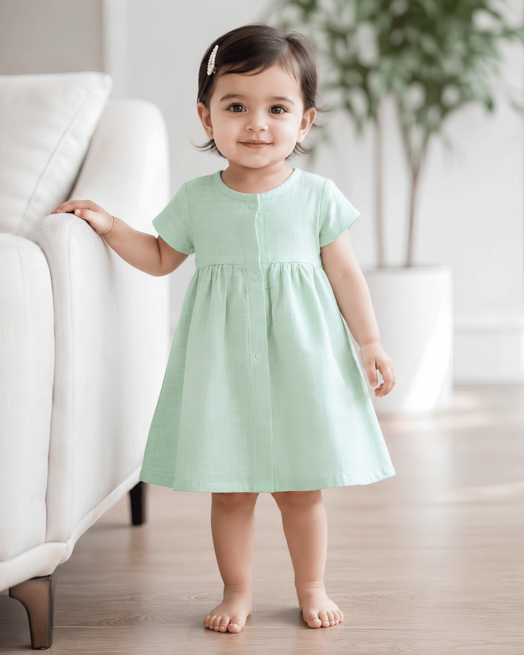 Premium Muslin Half Sleeve Frock – 100% Organic Cotton Baby Dress