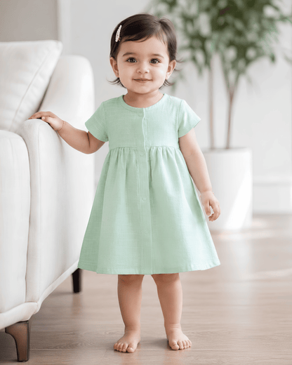 Premium Muslin Half Sleeve Frock – 100% Organic Cotton Baby Dress