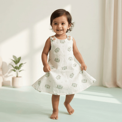 Soft Cotton Sleeveless Frock with Cute Shoulder Buttons
