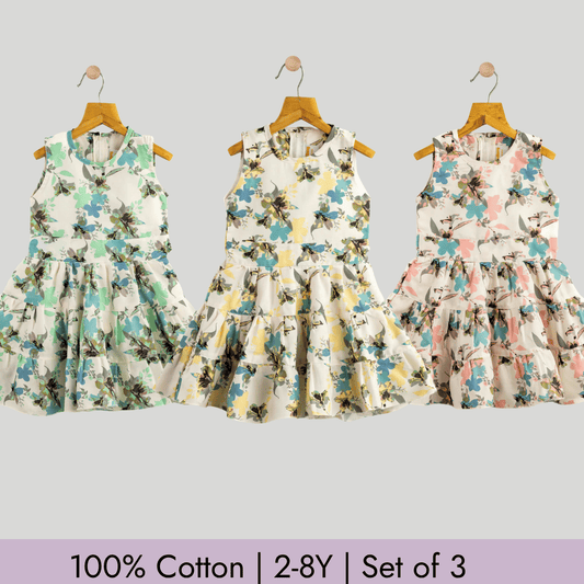 Todlerry Girls Frock | Pack of 3 |Soft & Breathable | 100% Cotton
