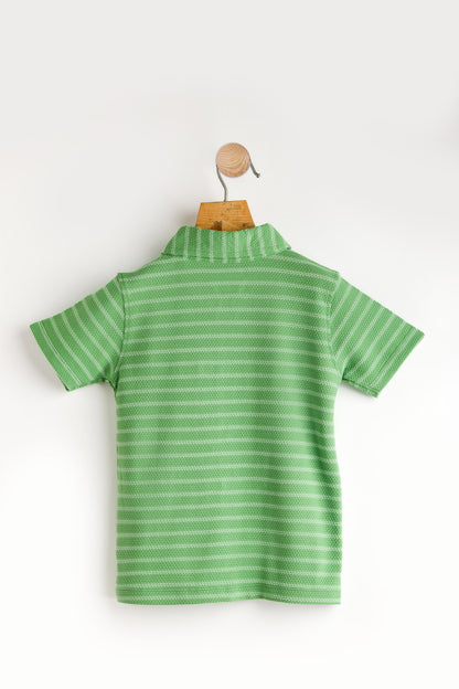 Boys Shirt Green Strips Soft & Breathable 100% Cotton