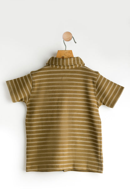 Boys Shirt Brown Strips Soft & Breathable 100% Cotton