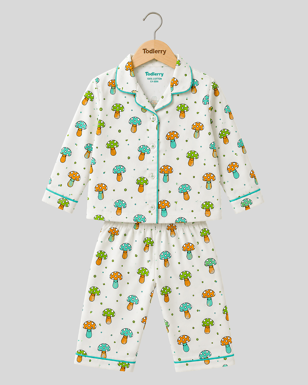 Todlerry Kids Cotton Night Suit – Mushroom Print