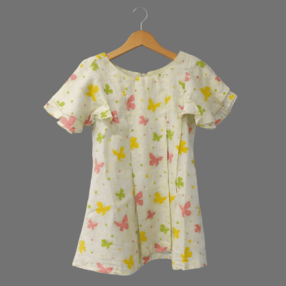 Cute Butterfly Sleeve Cotton Frock for Girls