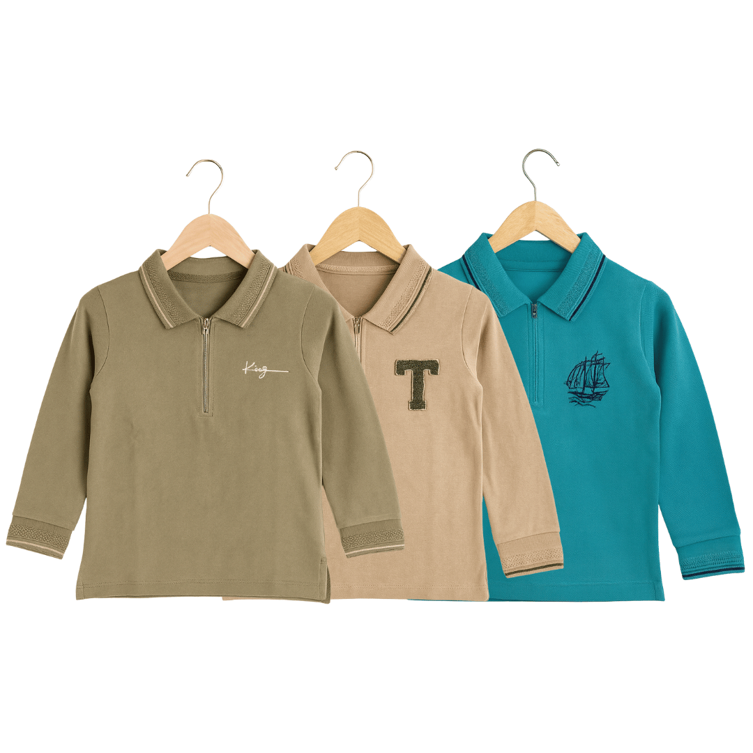 Boys Set of 3 Cotton Polo T-Shirt Soft & Breathable 100% Cotton