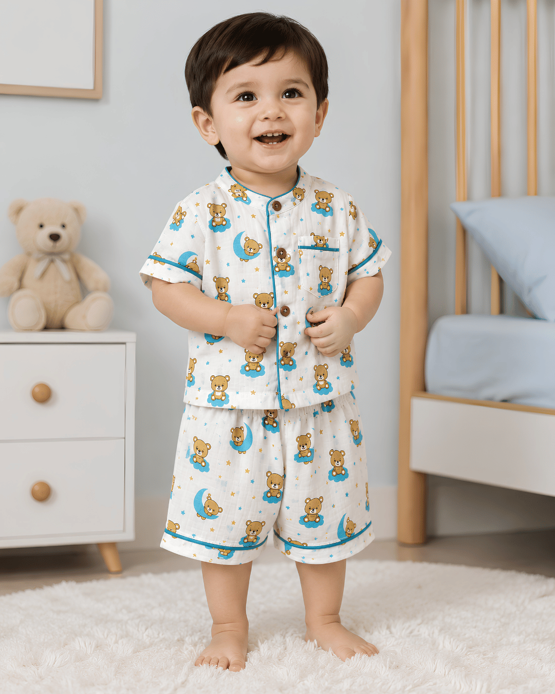Todlerry 100% Cotton Kids Night Suit Set | Shirt & Shorts (4 Prints)