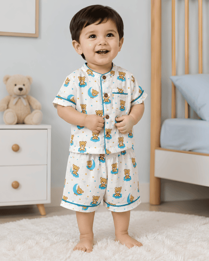Todlerry 100% Cotton Kids Night Suit Set | Shirt & Shorts (4 Prints)