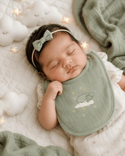 Unisex Sweet Dreams Sheep Baby Green Bib