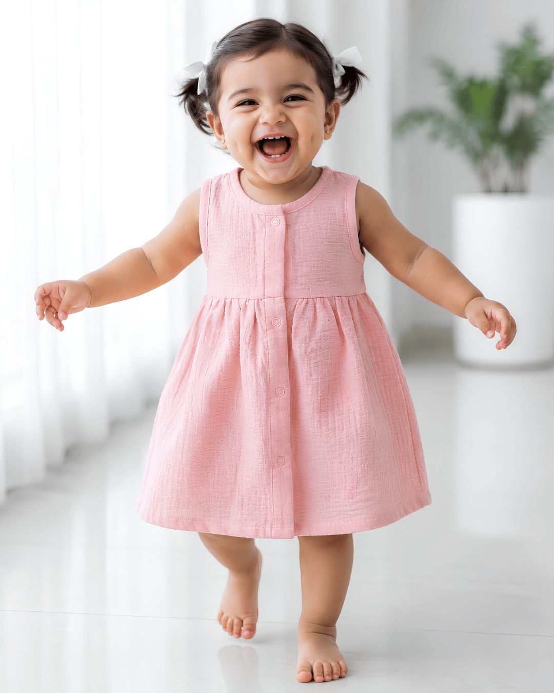 Premium Pink Muslin Sleeveless Frock – 100% Organic Cotton Baby Dress