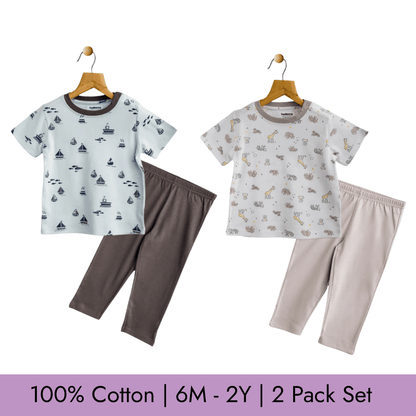 Todlerry Unisex Pajama set | Set of 2 | Soft & Breathable | 100% Cotton